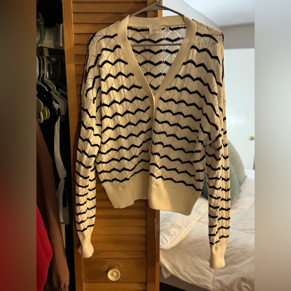 Cyrus Black and White Chevron Cardigan
